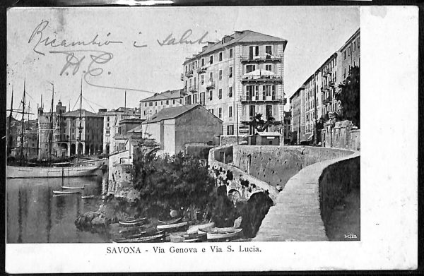 ab7023  -  CARTOLINA  D'EPOCA - Savona Città - Via Genova e Via S. Lucia