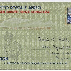 P0865 - ITALIA - Storia Postale - AEROGRAMMA #1 da Nave ORONTES a GB via FR 1955
