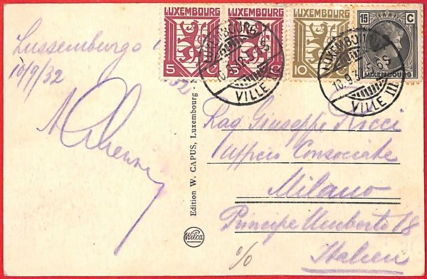 aa1838  - LUXEMBOURG  - POSTAL HISTORY -  POSTCARD to ITALY  1932