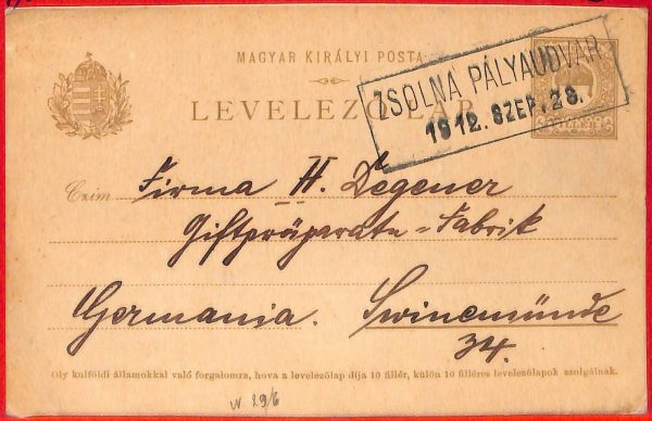 aa2018 - HUNGARY Ungarn - POSTAL HISTORY -  STATIONERY CARD to Swinemünder  1912
