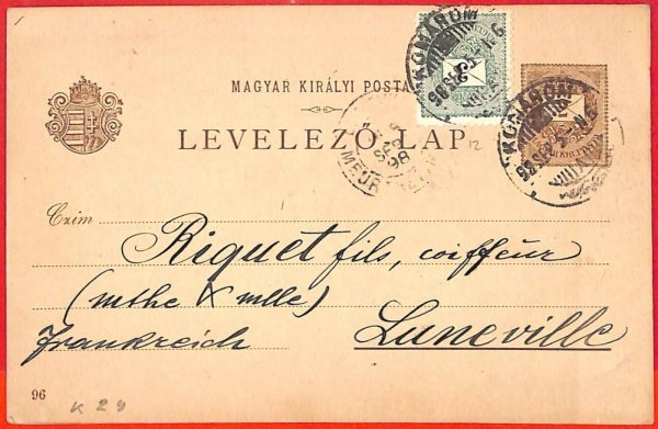 aa2031  - HUNGARY Ungarn - POSTAL HISTORY -  STATIONERY CARD to FRANCE  1898