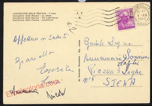 ag2055 - CARTOLINA D'EPOCA - Grosseto Provincia - Castiglione della Pescaia 1962 - immagine 2