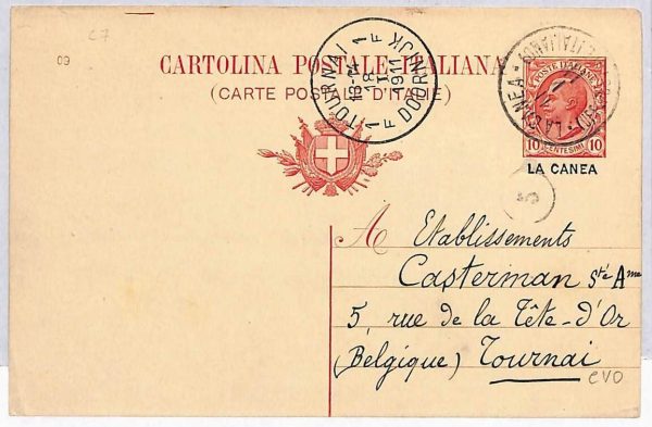 P0864 - ITALIA / Greece LA CANEA - Storia Postale -  INTERO POSTALE per BELGIUM