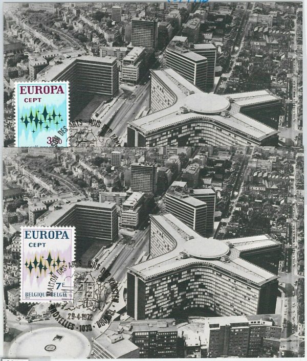 63449 -  BELGIUM - POSTAL HISTORY: set of 2  MAXIMUM CARD 1971 -  ARCHITECTURE