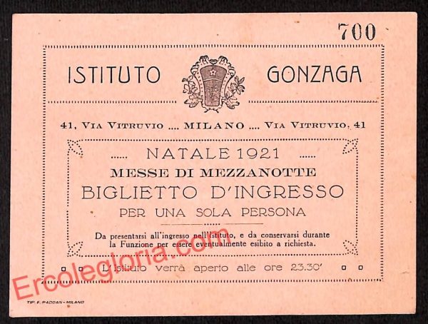 ag9282 - BIGLIETTO D' INGRESSO - Milano - Istituto Gonzaga