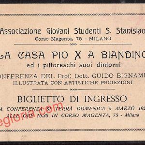 ag9283 BIGLIETTO D' INGRESSO -Milano -Associazione Giovani Studenti S. Stanislao