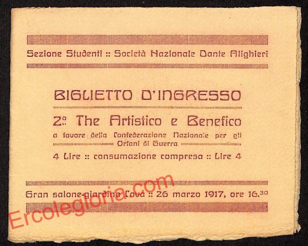 ag9284 - BIGLIETTO D' INGRESSO - Milano - Società Nazionale Dante Alighieri