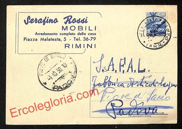 ai0836 -  STORIA POSTALE - Rimini Città - Serafino Rossi