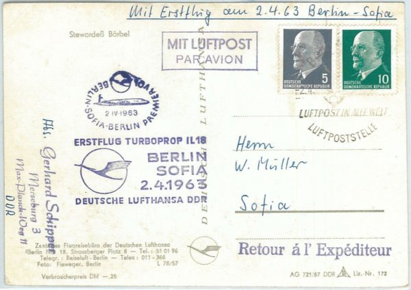 72170 - GERMANY DDR - Postal History - First FLIGHT: Berlin - Sofia LUFTHANSA