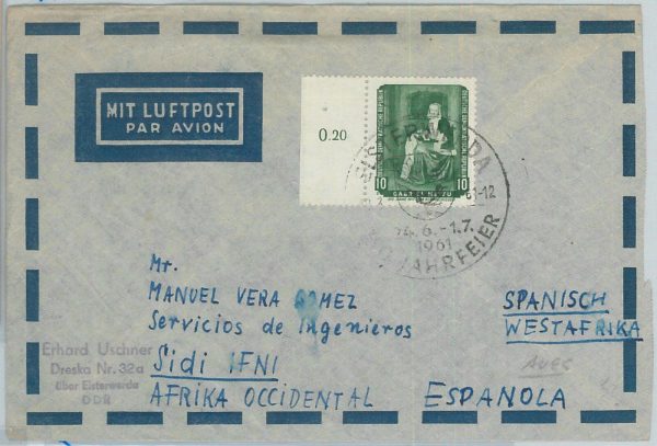 75227 - DDR GERMANY  - POSTAL HISTORY - Airmail Cover  to SIDI IFNI !! 1961