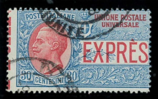 P3971 D - ITALIA REGNO , FRANCOBOLLO ESPRESSO NR. 2 USATO. VARIETA DENTELLATURA