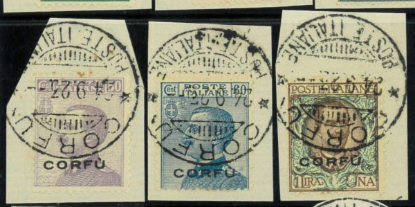 P3775 - CORFÙ, UFFICCIO ITALIANO SASS. 1/8 USATI SU FRAMMENTO 1923 - immagine 2