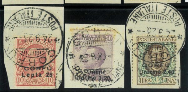P3775 A - CORFU' , UFFICIO ITALIANO , SASS. 9/11 (CON IL 10 A) SU FRAMMENTO 1923