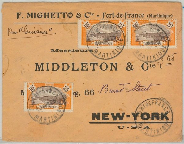 45070  MARTINIQUE -  POSTAL HISTORY: AIRMAIL COVER to USA 1925