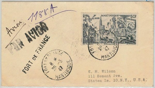 45066  MARTINIQUE - POSTAL HISTORY: AIRMAIL COVER from FORT DE FRANCE   1947