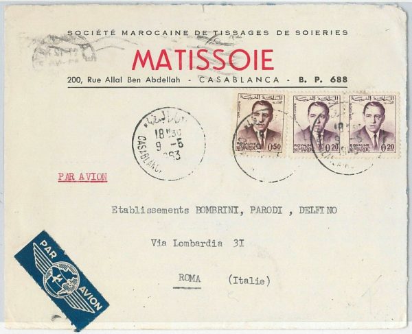 45054 - - MAROC Morocco -  POSTAL HISTORY - airmail COVER to ITALY 1963