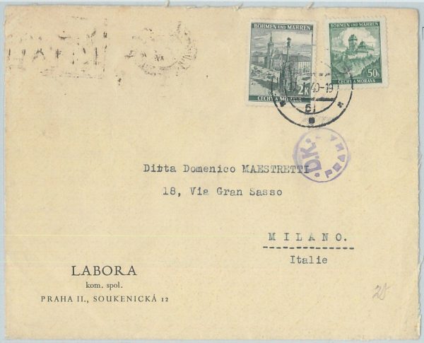 77398 - Bohemia-Moravia - Postal History - Censored COVER to ITALY 1940