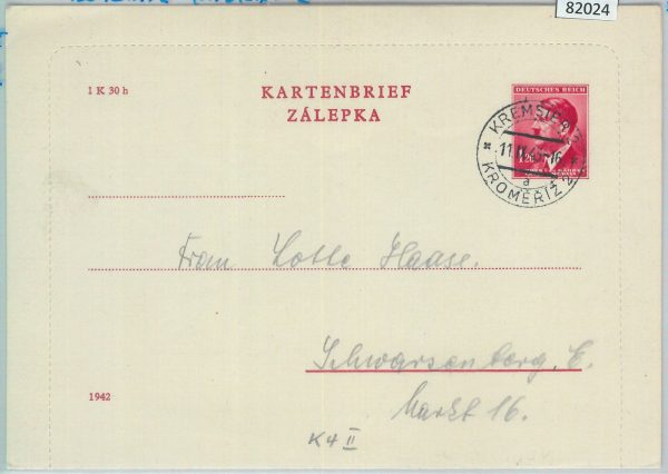 82024 GERMANY  Bohemia-Moravia - Postal History - STATIONERY CARD 1943