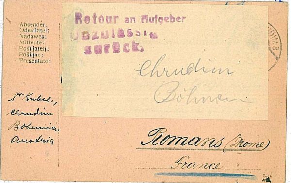 21402 - Czechoslovakia - POSTAL HISTORY - POSTCARD to FRANCE 1917 - Chrudim