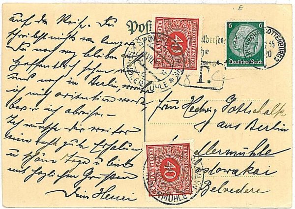 21405 - Czechoslovakia POSTAL HISTORY - TAXED Postcard from GERMANY - 1935