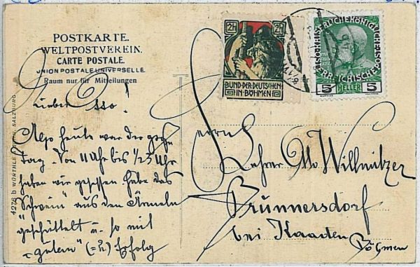 29663 - Czechoslovakia - POSTAL HISTORY: POSTCARD with POSTER STAMP : BOHMEN