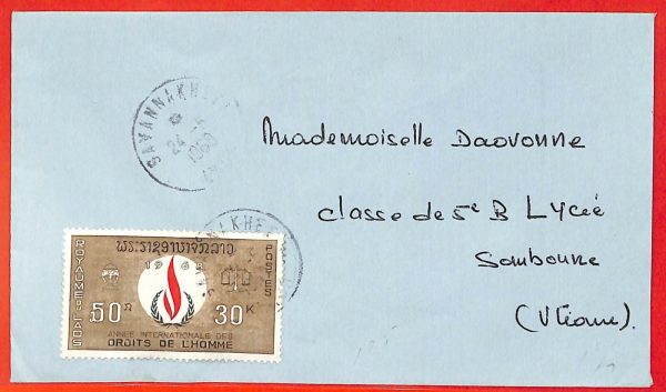 aa6318  - LAOS - Postal History -  COVER from SAVANNAKHET  1968
