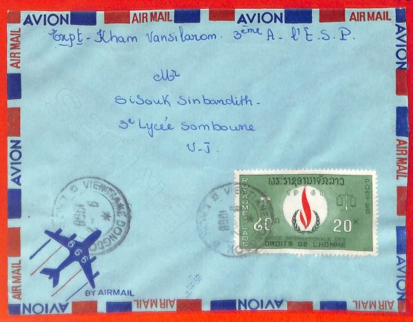 aa6319 - LAOS - Postal History - AIRMAIL COVER from VIENTIANNE  1968