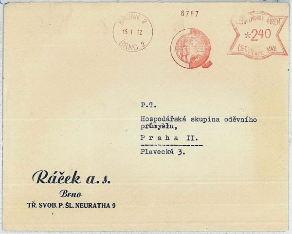30045 - Czechoslovakia - POSTAL HISTORY - postmark on COVER 1942 RED CROSS