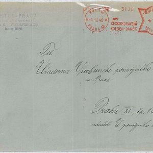 31517 Czechoslovakia Bohemia-Moravia POSTAL HISTORY: Red POSTMARK Electricity