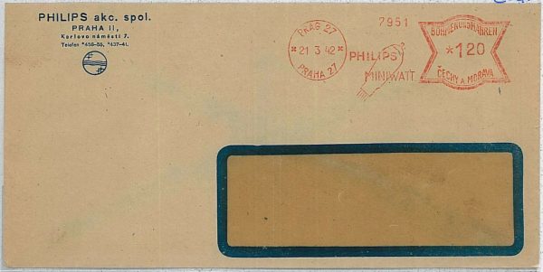 31519 - Czechoslovakia Bohemia-Moravia POSTAL HISTORY: Red POSTMARK Electricity