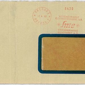 31520 - Czechoslovakia Bohemia-Moravia POSTAL HISTORY: Red POSTMARK Electricity