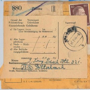 41967 - Czechoslovakia GERMANY - POSTAL HISTORY - PARCELL RECEIPT Zebau CEBIV