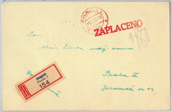 41978 - Czechoslovakia - POSTAL HISTORY - 1945 EMERGENCY MAIL cover