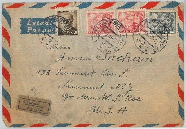 46538 Czechoslovakia - POSTAL HISTORY : AIRMAIL COVER to USA 1947