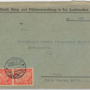 50584 - CZECHOSLOVAKIA - POSTAL HISTORY: COVER from Jáchymov to ITALY 1923