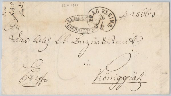 50585 - CZECHOSLOVAKIA - POSTAL HISTORY: COVER from PRAG KLEINSETE 1863