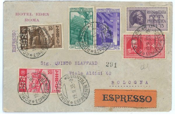 P 1131 - ITALIA REGNO , 1935 SASS. 381/382 + POSTA PNEUMATICA SU BUSTA