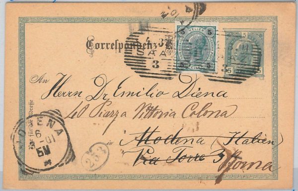 50600 - CZECHOSLOVAKIA - POSTAL STATIONERY CARD from SAAZ to ITALY 1901