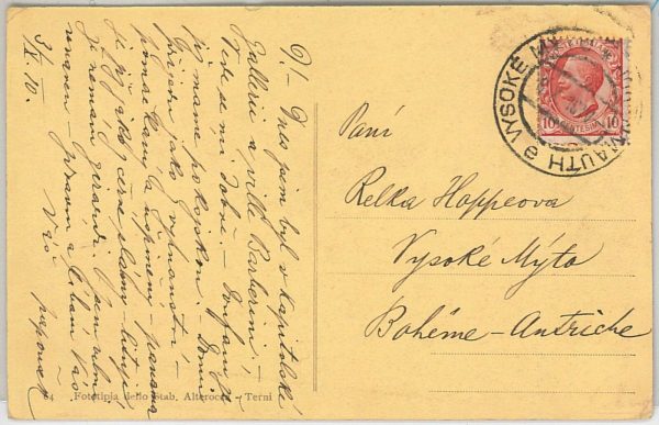 50602 - ITALY - Stamp postmarked on arrival with CZECHOSLOVAKIA POSTMARK - 1910