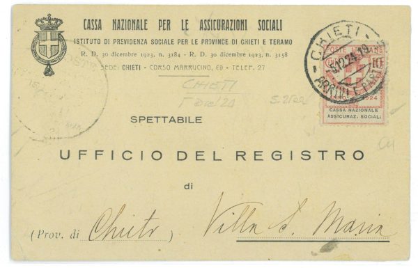 P 1137 - ITALIA REGNO , 1924 ENTI PARASTATALI, SASS. 25 SU CARTOLINA