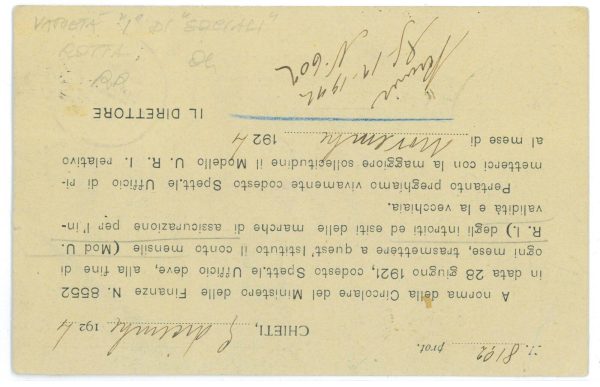 P 1137 - ITALIA REGNO , 1924 ENTI PARASTATALI, SASS. 25 SU CARTOLINA - immagine 2