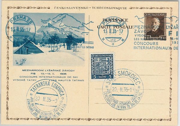 51042 Czechoslovakia POSTAL HISTORY - RARE POSTMARK - SKIING CHAMPIONSHIP 1935