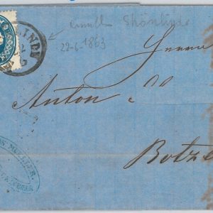 51185 AUSTRIA Czechoslovakia POSTAL HISTORY: COVER from Schonlinde to BOZEN 1863
