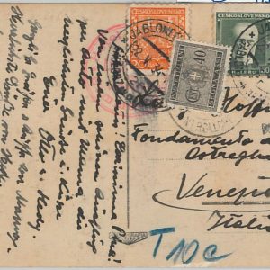 56133 - Czechoslovakia - POSTAL HISTORY: Postcard to Italy TAXED ON ARRIVAL 1938