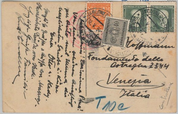 56133 - Czechoslovakia - POSTAL HISTORY: Postcard to Italy TAXED ON ARRIVAL 1938