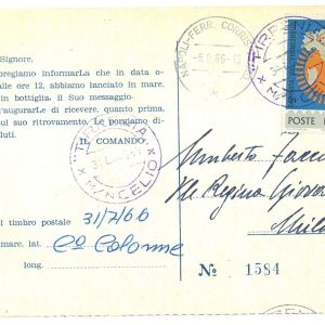 P3203 - ITALIA , 1966 MESSAGGIO INOLTRATO PER BOTTIGLIA,