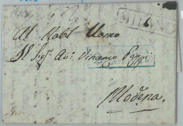 82340 - REGNO  - Storia Postale -  BUSTA PREFILATELICA  da MILANO a MODENA  1818