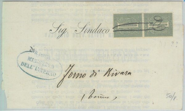 82428  - ITALIA REGNO - STORIA POSTALE:  LT14 COPPIA su BUSTA annullo a Penna
