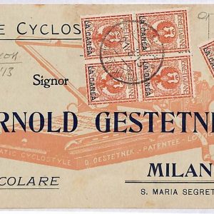 P0881 - ITALIA / Greece LA CANEA - Storia Postale - Sass 4 quartina su CARTOLINA