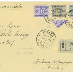 P3096 - ITALIA, RSI, AFFRANCATURA D’EMERGENZA RACCOMANDATA IN TARIFFA (L. 1,75)